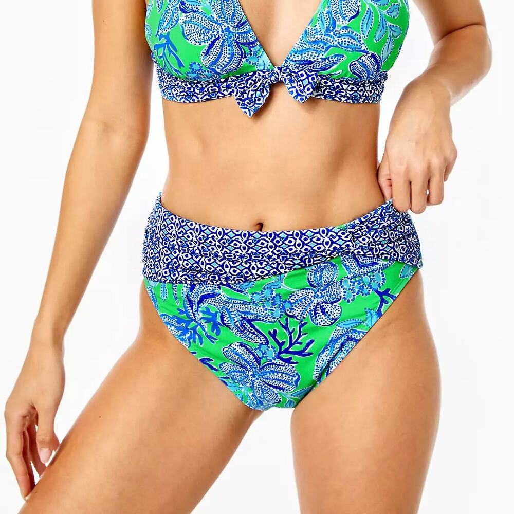 Lilly Pulitzer NWT Yarrow Bikini Bottom Cabana Green Keepin It Reel Size 2 Blue